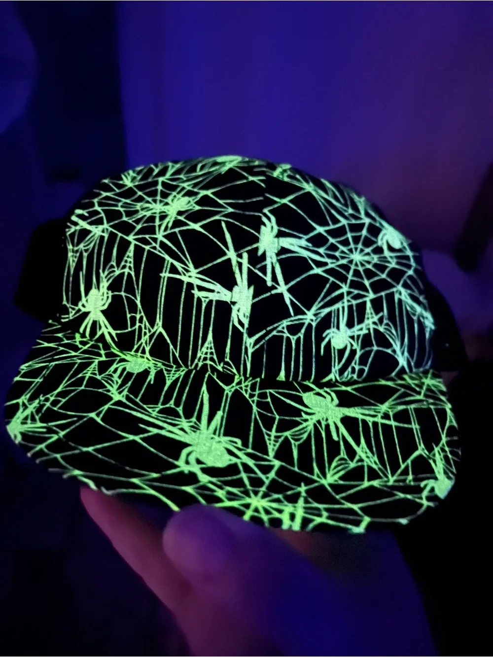 George Hats Toddler sized Black Spider Web Print Cap - GLOW IN THR DARK!